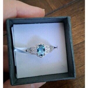 Blue Topaz Ring 925 Sterling Silver Natural Size 6 Adjustable NWT Lab Created